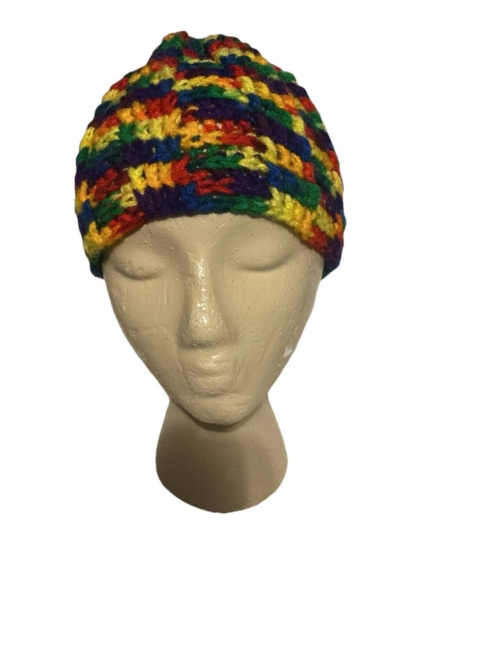 Handmade Crochet Beanie One Size Multicolor Open Weave Boho Hippie